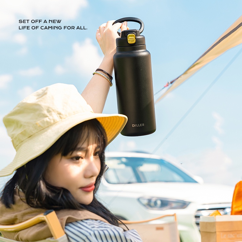 Bình nước giữ nhiệt DILLER MLH9053 bằng thép không gỉ có ống hút chịu nhiệt 12 tiếng 1000ml/1500ml tiện dụng