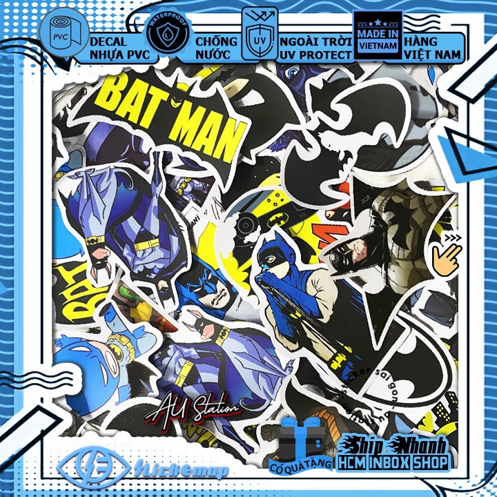 Sticker Hình dán Người dơi Bat man - Hàng VN, chất liệu decal nhựa pvc, không thấm nước,  dán xe, nón bh, laptop, vali