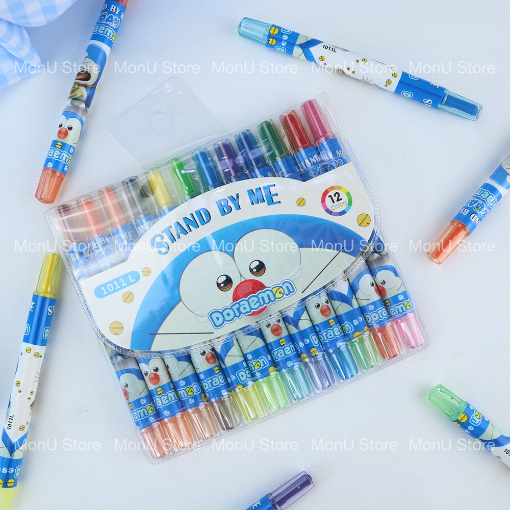 Bút sáp màu vặn hộp 12 cây hình DORAEMON DOREMON dễ thương cute MON0077