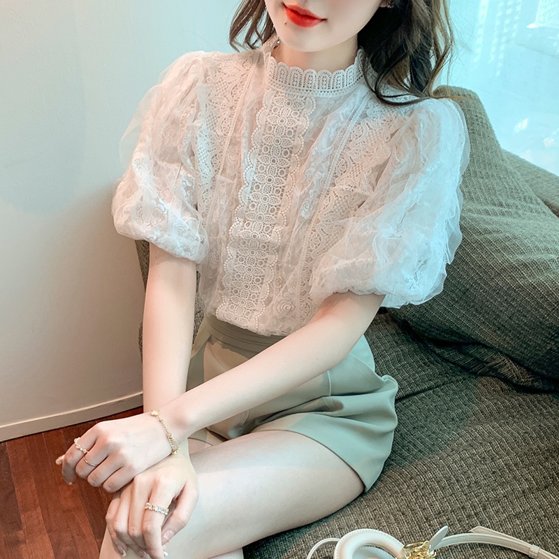 Áo Ren Tay Ngắn Phồng Tinh Tế Thời Trang Nữ