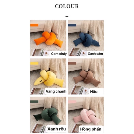 Gối trang trí thắt nút hình Quẩy vải nhung lụa nhiều màu cá tính decor Liminho Shop