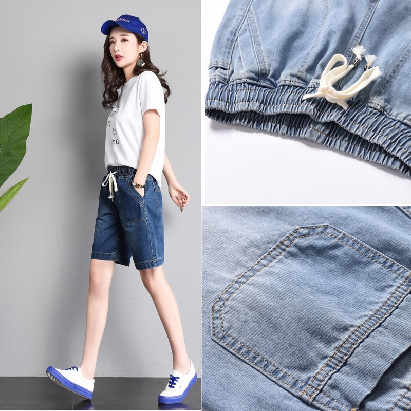 Quần short denim lưng cao chất liệu co giãn thoải mái