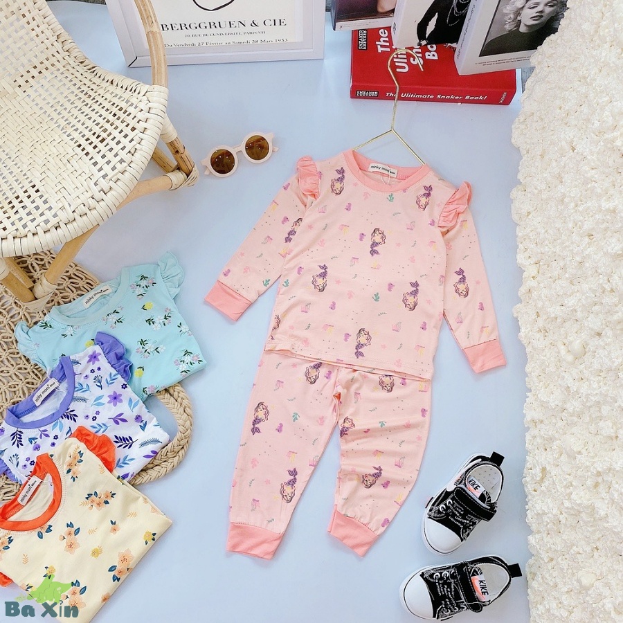 (9-19KG)ĐỒ BỘ ĐỒ NGỦ CÁNH TIÊN DÀI TAY THUN LẠNH CHO BÉ GÁI MẶC NHÀ MINKYMOM BỀN MÀU, KHÔNG CHẢY VẢI, KHÔNG XÙ LÔNG