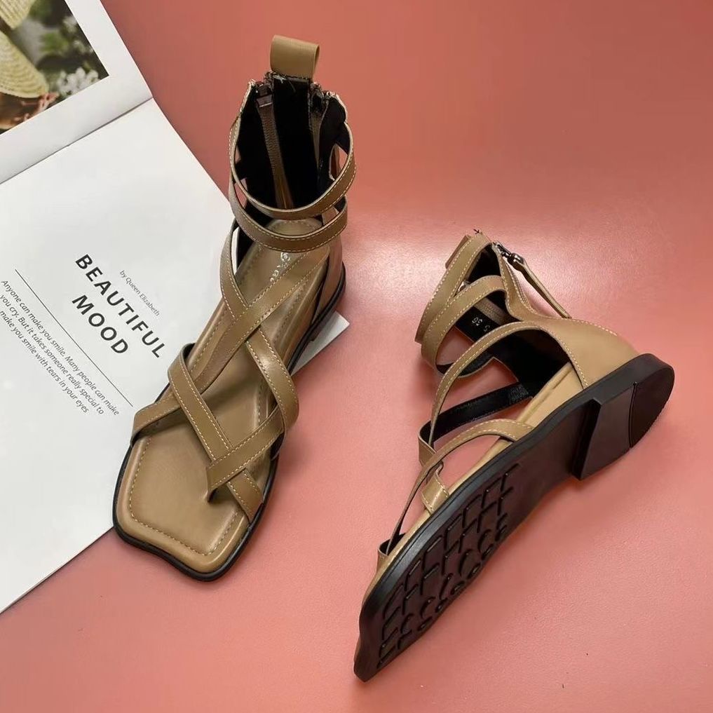 Hàng Có Sẵn Giày Sandal Đế Xuồng Hở Ngón Màu Nâu Thời Trang Tăng Chiều Cao Không Bị Rối Phong Cách La Mã Mới Dành Cho Bạn Nữ Sinh