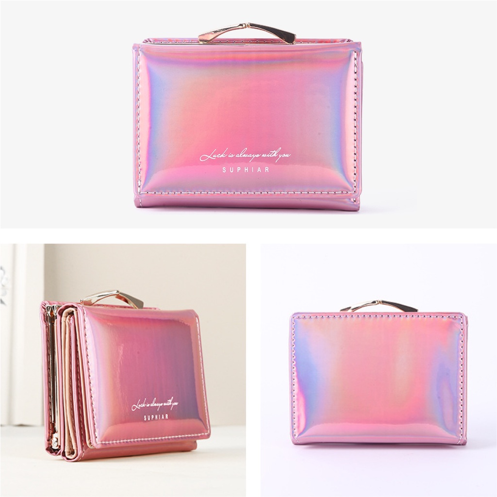 Ví nữ mini cầm tay da bóng GENZZZ đính đá nhỏ gọn nhiều ngăn tiện dụng chất da cao cấp V024