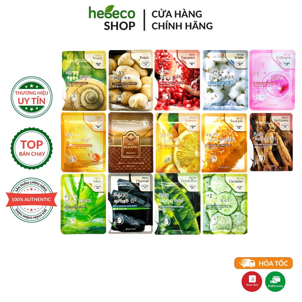 [Hàng chính hãng] Combo 10 mặt nạ 3W CLINIC dưỡng ẩm, chống nhăn, dưỡng trắng