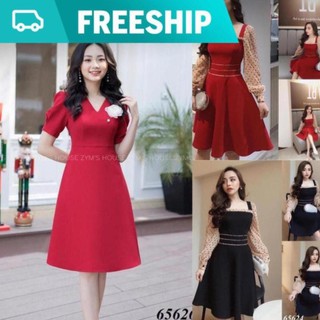 Size từ 39kg-70kg-đầm xòe nữ phối hoa cài ngực dự tiệc sang trọng