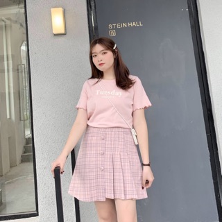 Chân váy xếp li size ngoại cỡ đính 3 nút size lớn 65-105kg