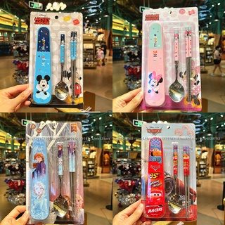 Set muỗng đũa hộp hình Frozen Car Mcqueen Mickey Minnie Mouse cho trẻ em bé trai gái Disney