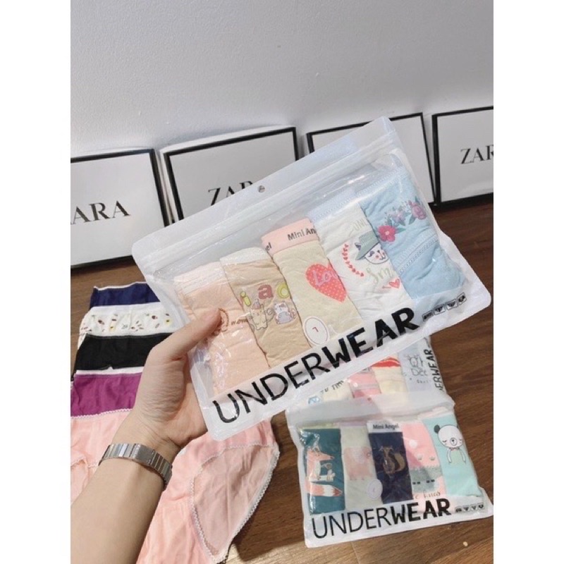 SET 5 QUẦN LÓT COTTON SIÊU THOÁNG CUTE LOẠI 1 TÚI ZIP