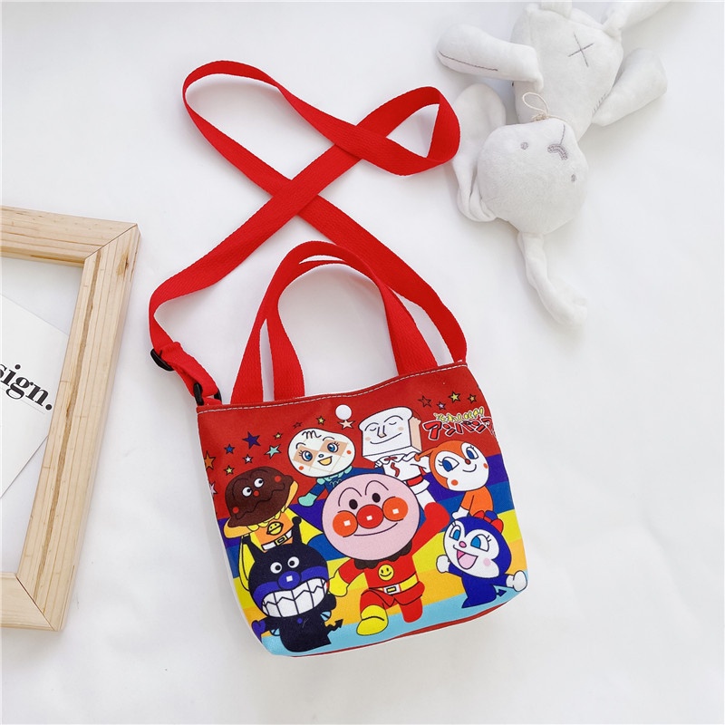 Túi đeo chéo vải canvas cho bé gái từ 3 đến 10 tuổi họa tiết hoạt hình có khuy bấm tránh thất lạc đsồ dùng cho bé