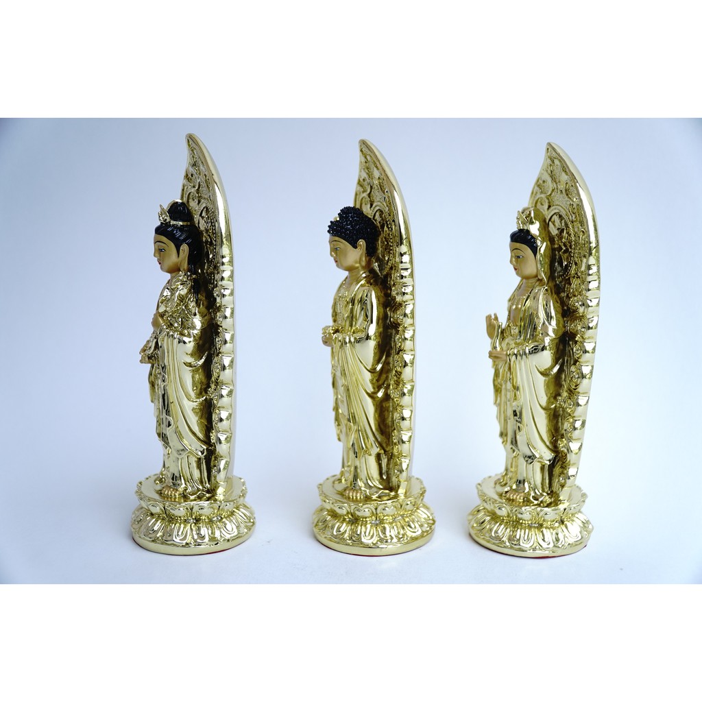 Bộ 3 Tượng Tam Thế Phật Tây Phương Tam Thánh đứng xi mạ vàng - Cao 18cm