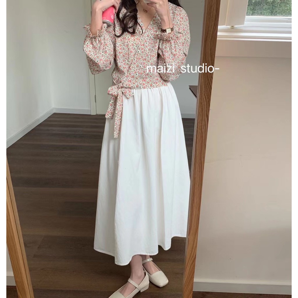 Áo Hoa Nhí Vạt Chéo Buộc Nơ Xinh Xắn! Ulzzang style Hàng Quảng Châu