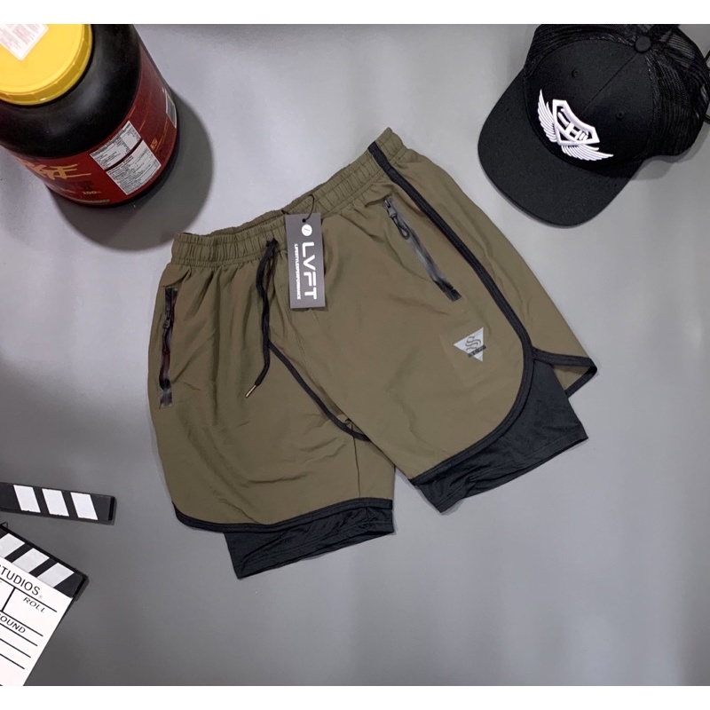 [sale sốc]quần short gym 2 lớp STRONG phom ngắn tới  đùi cực chất.