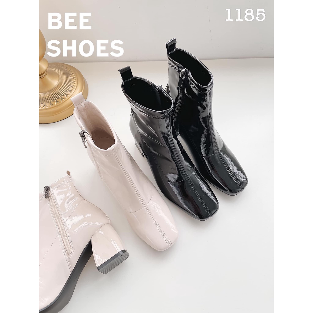 BEESHOES - BOOT NỮ BÓNG DA MỀM MŨI VUÔNG - BOOT NỮ GÓT ĐẾ TRỤ CAO 5CM CÓ SẴN MÀU ĐEN - KEM  201185