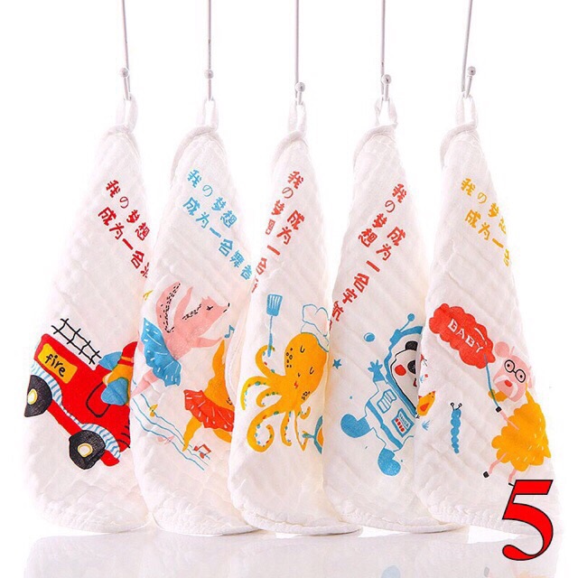 Sét 5 khăn mặt xô 6 lớp sợi tre cao cấp túi zip cho bé