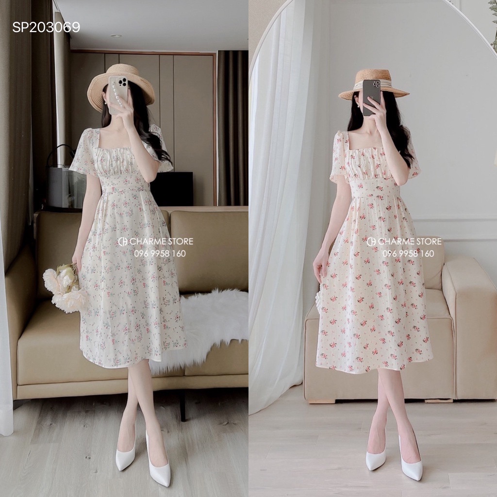 Váy hoa ngực nhún thiết kế Charme 203069