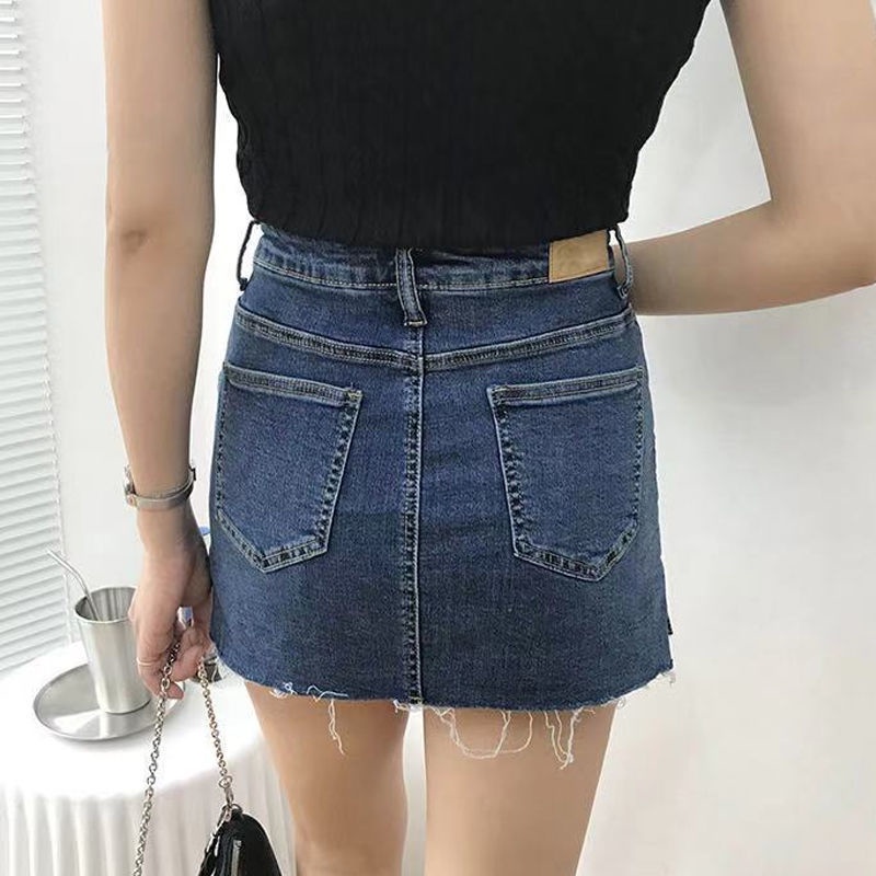 COZOK Chân váy denim lưng cao xẻ tà quyến rũ