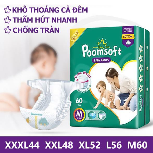 Bỉm POOMSOFT Tã quần/Dán thấm hút lên tới 1200ml đủ size M60/L56/XL52/XXL48/XXXL44