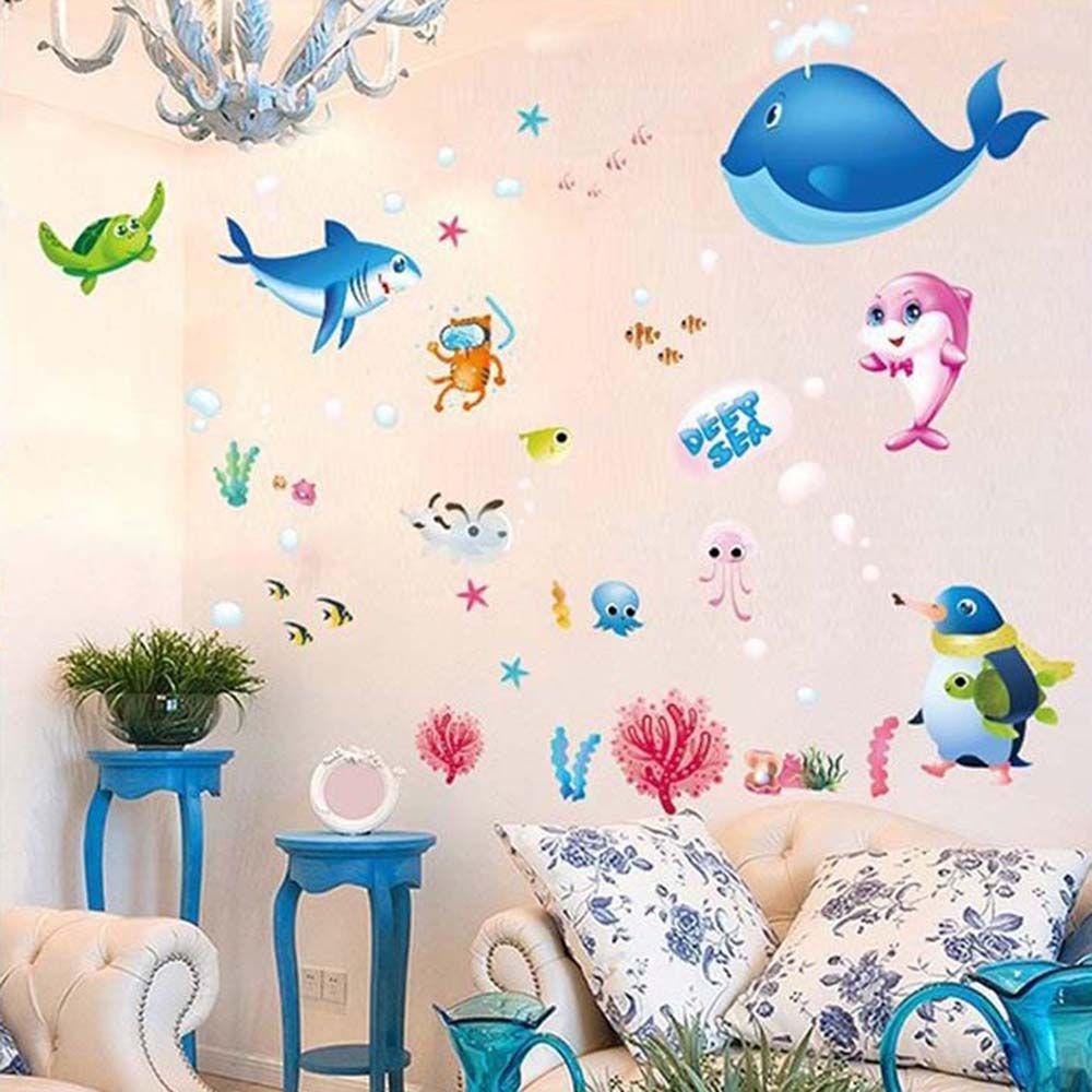 Sticker Dán Tường PVC Họa Tiết Hình Đại Dương Kích Thước 70X50Cm Dùng Trang Trí Phòng Trẻ Nhỏ