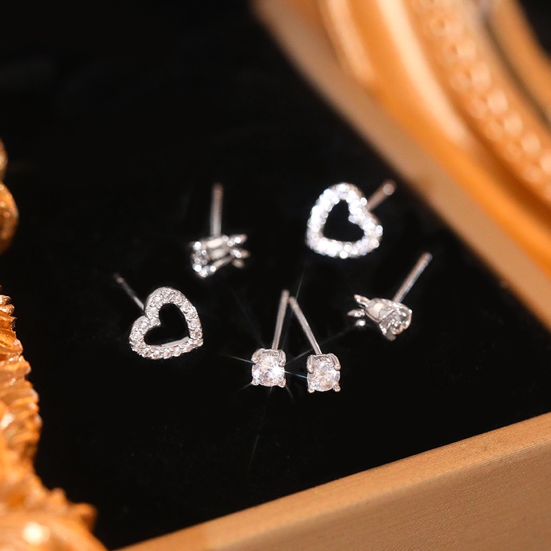 [Jiudolan] Set 6 Khuyên Tai Bạc Sterling Hình Hoa Hồng Tình Yêu Thời Trang Phổ Biến ins Cho Nữ