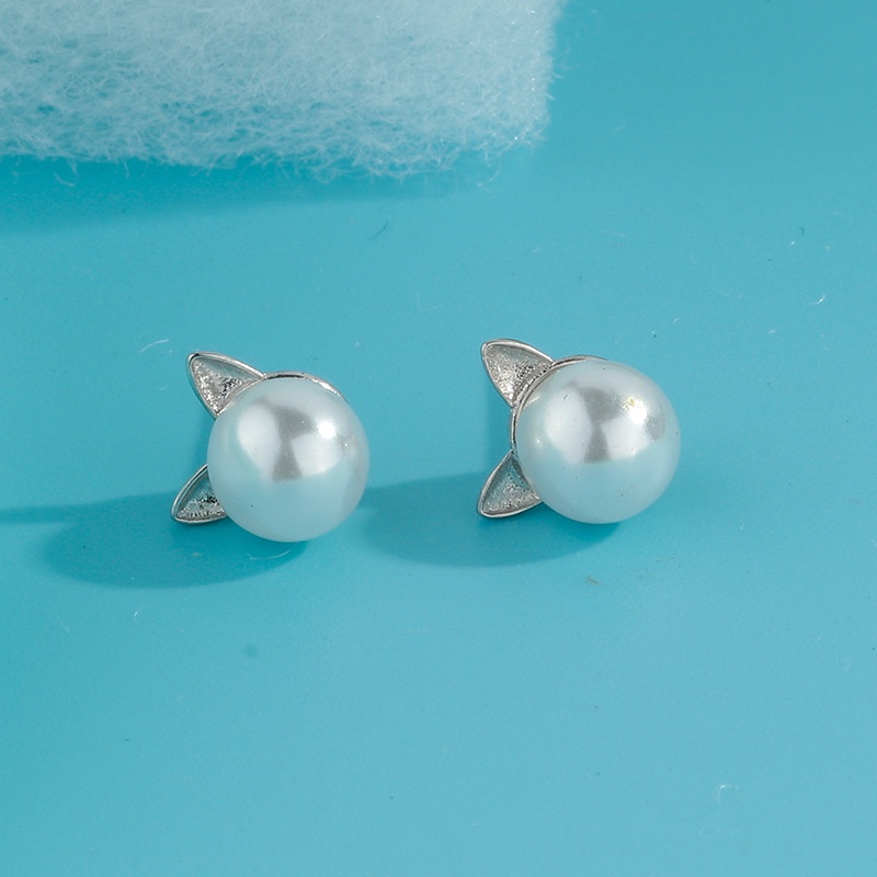 Bông Tai Hình Mèo Đính Ngọc Trai Dễ Thương Phong Cách Âu Mỹ Thời Trang Cho Nữ