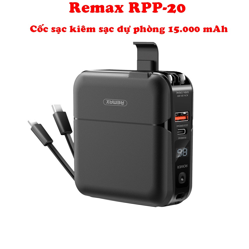Remax RPP-20 || Cốc sạc kiêm pin dự phòng 15000 mAh hỗ trợ sạc nhanh PD 3.0 và QC 3.0 F