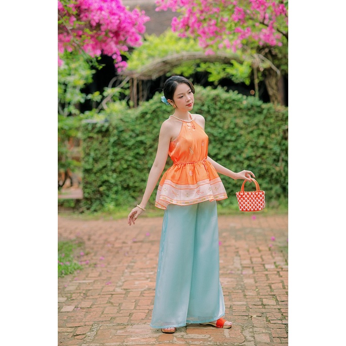 Sumire Store Áo yếm xòe organza Hoa Niên Ca - Cam