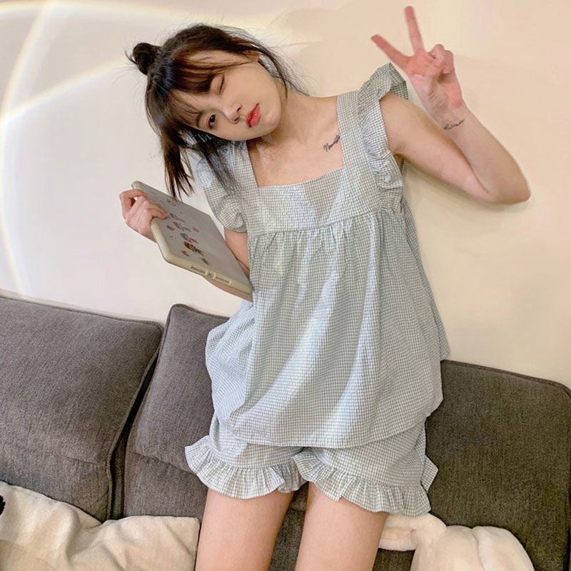 Bộ đồ ngủ áo không tay quần đùi mỏng mặc nhà thời trang mùa hè cho nữ