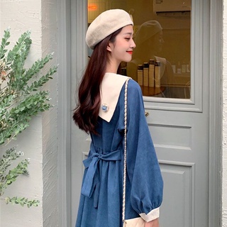 Super Immortal Princess 2022 Spring and Autumn New Corduroy dress Women's fall and Winter College waist slim dress