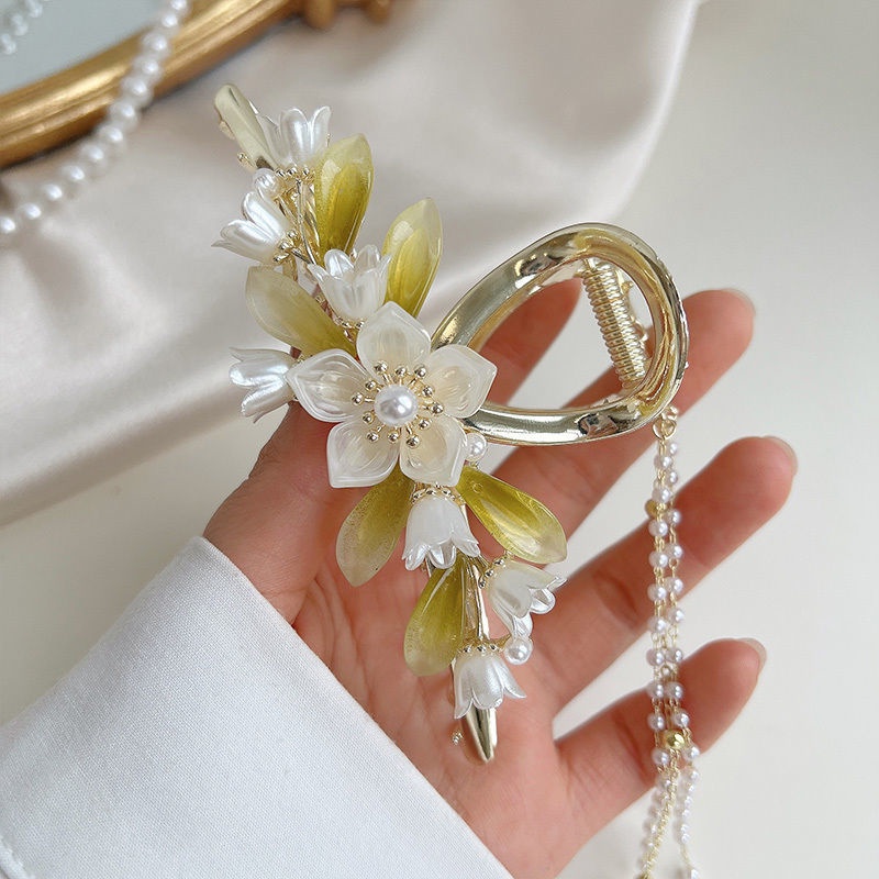 Kẹp Tóc Hình Hoa Màu Xanh Lá Xinh Xắn Thời Trang Mùa Hè Theo Phong Cách Hàn