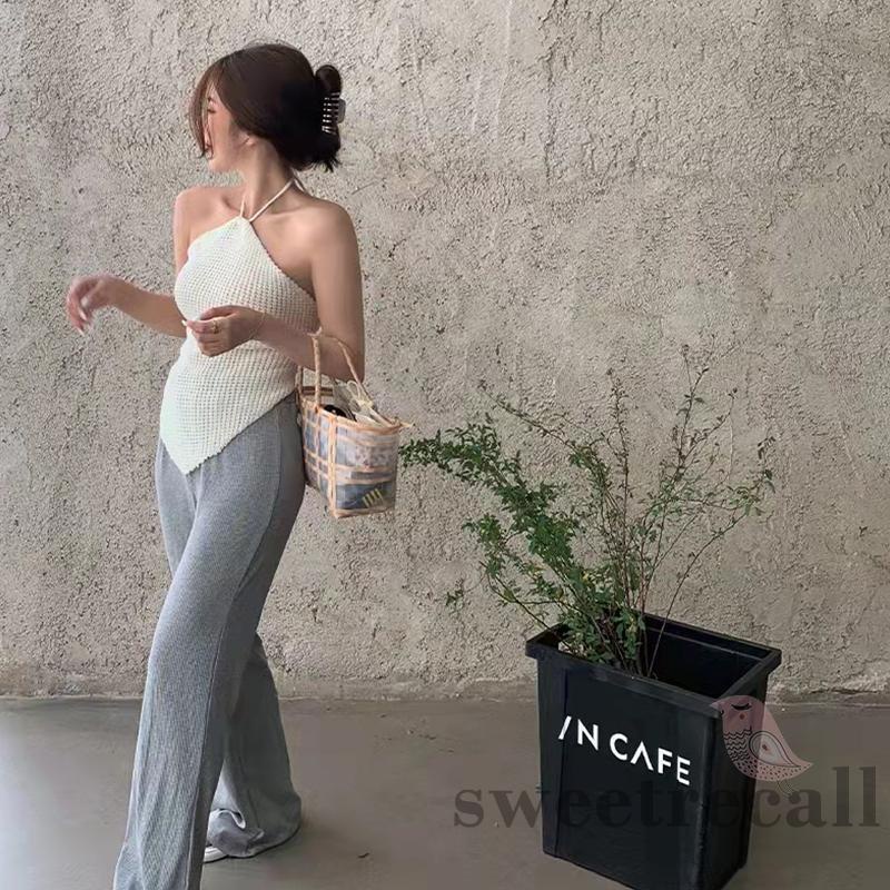 Áo Tank Top Hai Dây Dệt Kim Màu Sắc Trơn Thời Trang Mùa Hè Cho Nữ