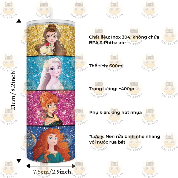 Bình Giữ Nhiệt Hình Công Chúa Disney - Tỉ Mỉ Studio - Mã 1407AT07
