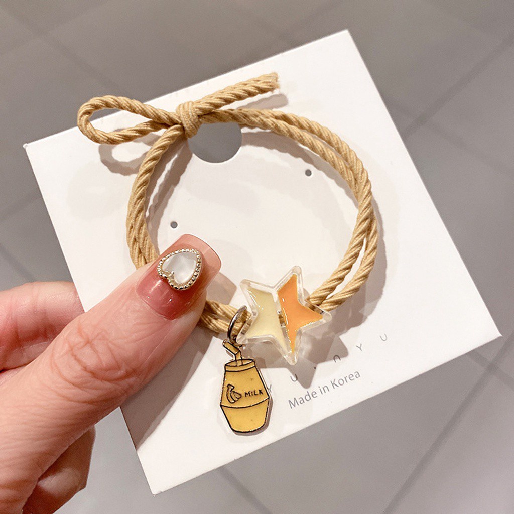 Dây Buộc Tóc Hai Lớp Co Giãn Họa Tiết Ngôi Sao Dễ Thương Cho Bé Gái