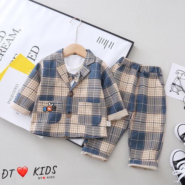 Set Bộ Vest Dạ Cho Bé Trai - Set Bộ Suit Bé Trai Áo Cotton - Quần Áo Bé Trai Thu Đông - N&D Kids