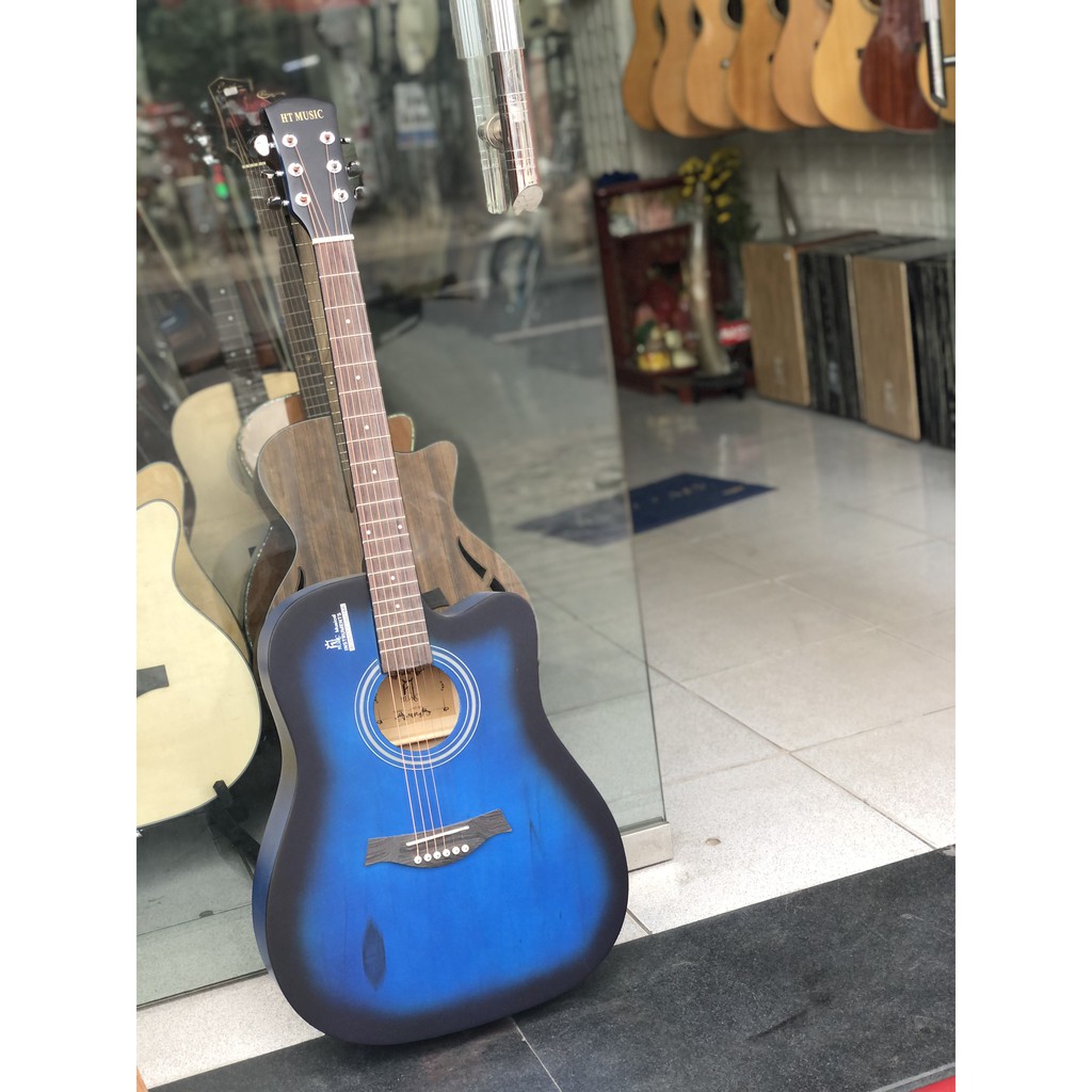 [Tặng kèm phụ kiện] Đàn guitar acoustic HT music giá rẻ sinh viên màu xanh