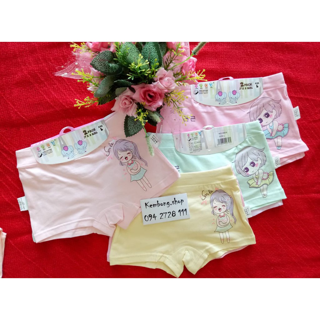 Ảnh shop tự chụp. Set 2 quần chip đùi bé gái,hình bé gái dễ thương - Hàng cotton cao cấp, dày đẹp. Shop bao chất