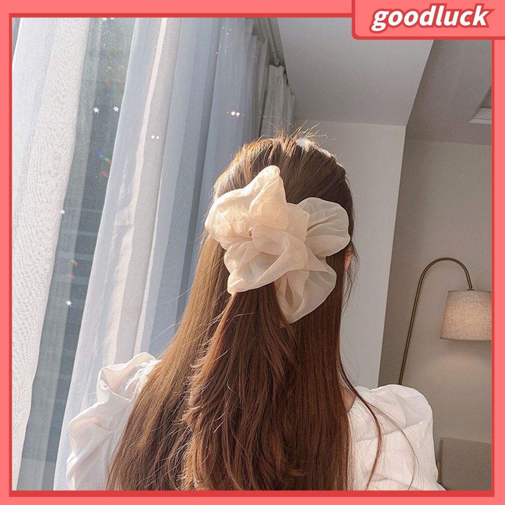 Dây Buộc Tóc Đuôi Ngựa Vải Tuyn Co Giãn Màu Sắc Trơn Cho Nữ