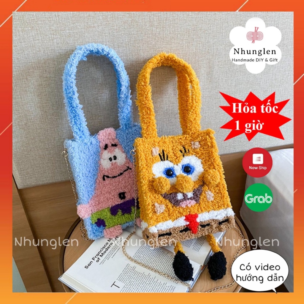 (Hàng sẵn + Có video hướng dẫn) Set Nguyên Liệu túi handmade tự đan Hoạt Hình Bọt Biển Và Sao Biển HOT tiktok