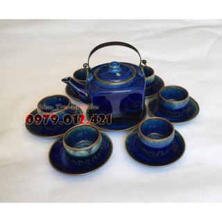 Bộ ấm chén Bát Tràng men hỏa biến