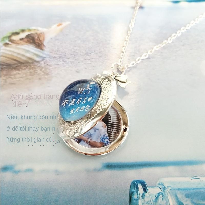 ✼✶Có thể đặt ảnh hộp ảnh vòng cổ tùy chỉnh đàn ông và phụ nữ chữ cặp vòng cổ móc khóa móc chìa khóa retro móc khóa nam v