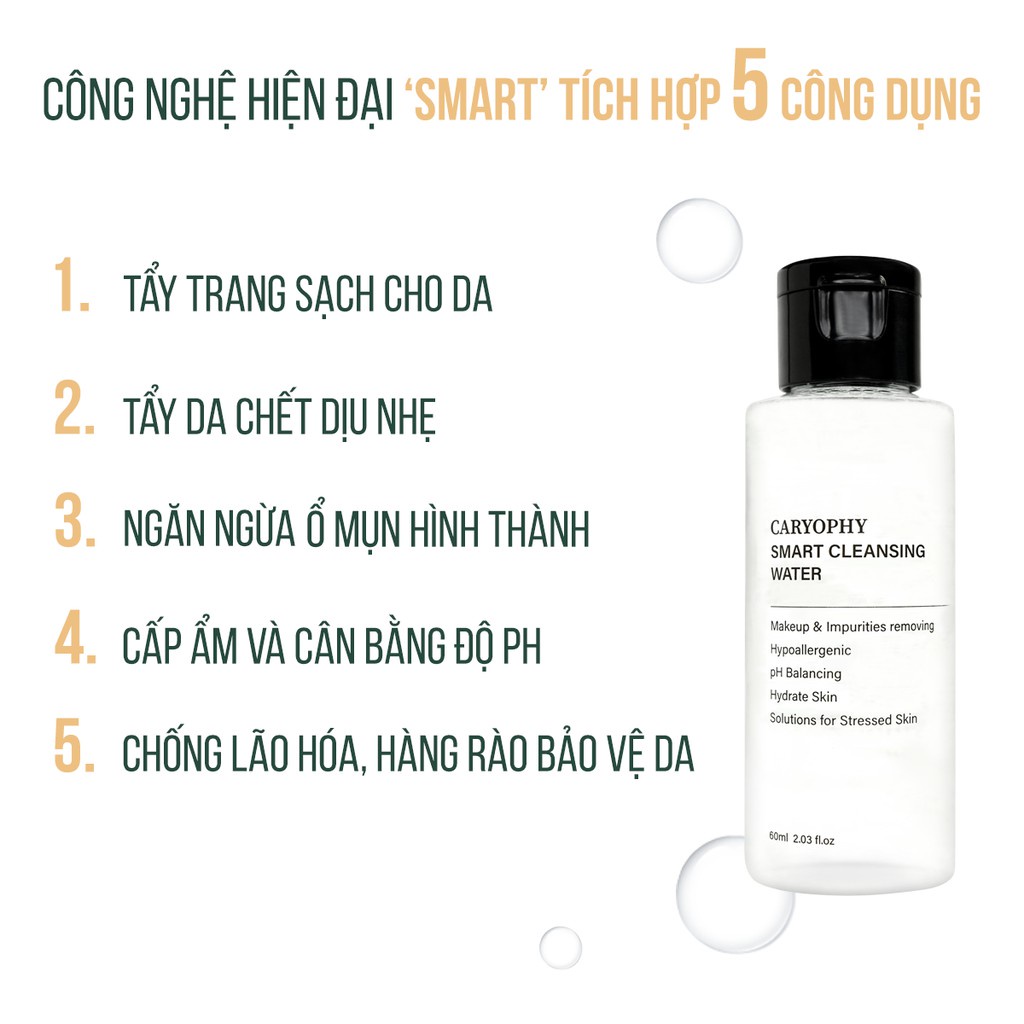 Nước Tẩy Trang 5IN1 Cho Da Dầu Mụn, Nhạy Cảm Caryophy Smart Cleansing Water 60ml