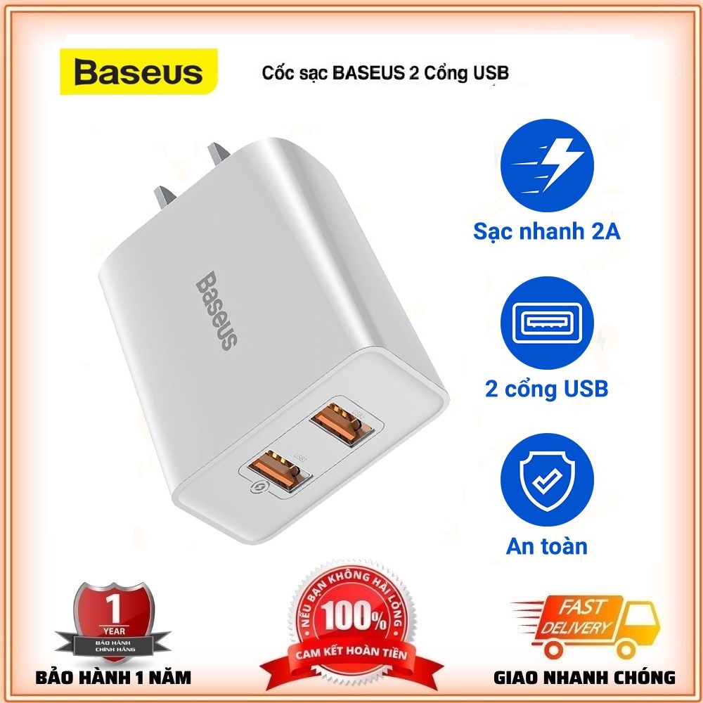 Củ Sạc Nhanh Baseus💎2 CỔNG + CHỐNG CHÁY NỔ💎Cốc Sạc Baseus Speed Mini Dual U Charger CCFS-M02 - BH 12T