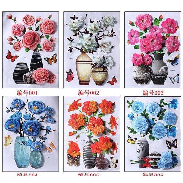 Tranh Decal Dán Bình Hoa 3D Hoa Nổi Trang Trí | BigBuy360 - bigbuy360.vn