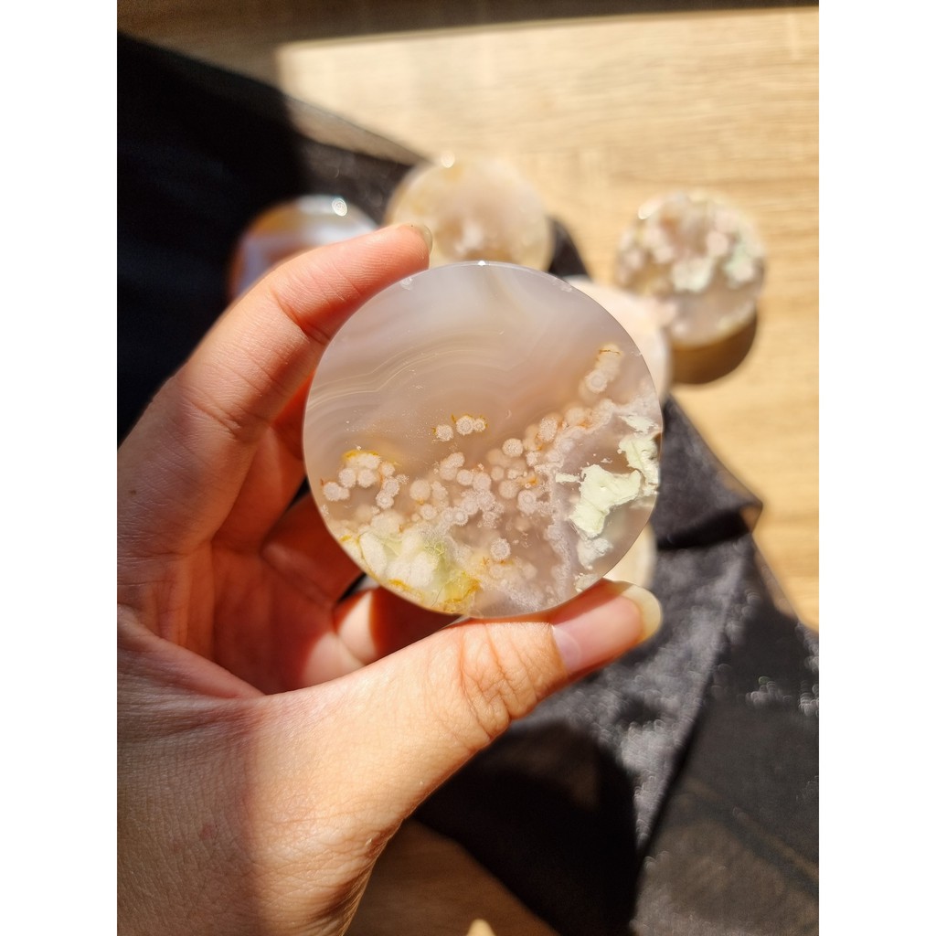 Viên đá Mã não Hoa Anh Đào (Blossom Agate), dùng thanh tẩy trong Tarot, Reiki, thiền định, phong thủy