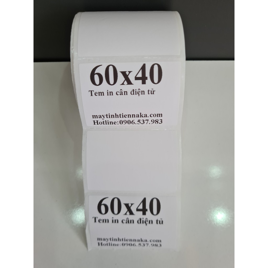 Tem decal nhiệt 60x40 mm - Giấy in mã vạch 6x4 cm dài 25m dùng in tem phụ Minicode dán lên sản phẩm hàng hóa