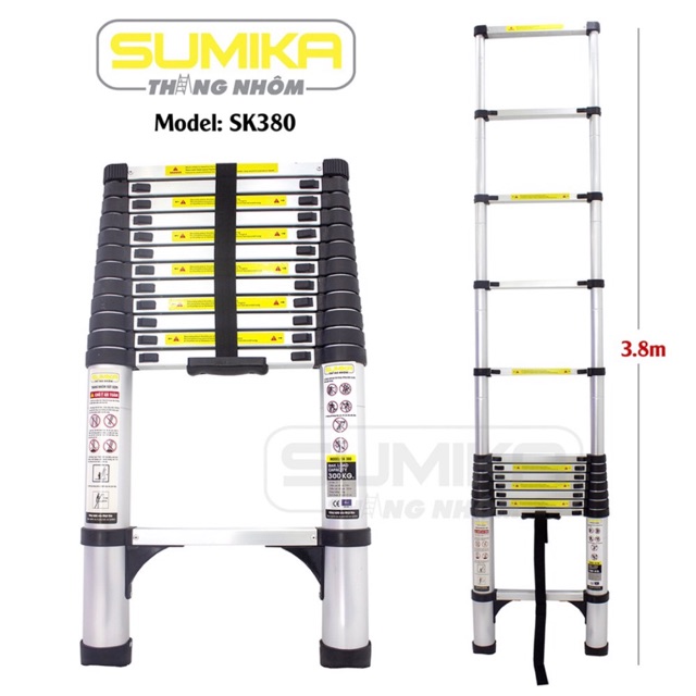 Thang rút nhôm Sumika SK 380 - Màu đen 3,8m nhôm dày tải trọng 300kg