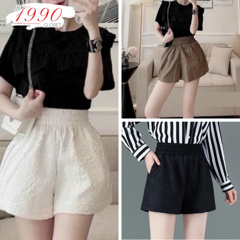 Quần đùi hoa in nổi, quần short phồng hoa 4 màu, quần sooc xốp hoa phối nhiều kiểu áo năng động