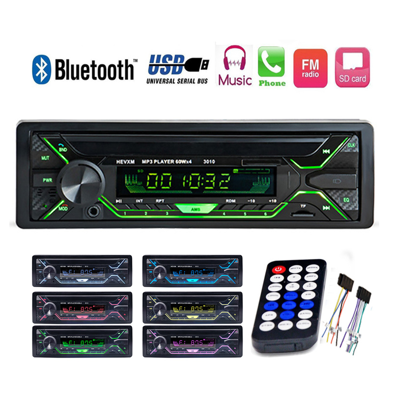 Máy nghe nhạc xe hơi Bluetooth đầy màu sắc Âm thanh nổi stereo FM MP3 Âm thanh cổng USB SD MMC AUX 12V Tiện Dụng