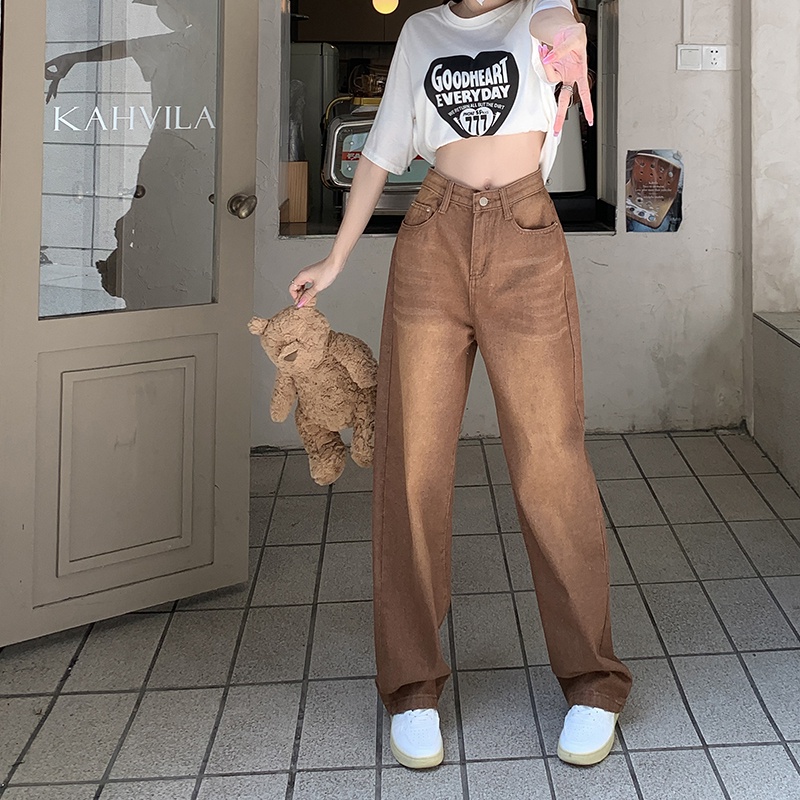 Quần Jeans Nữ Dài Lưng Cao Ống Rộng Thời Trang Hàn